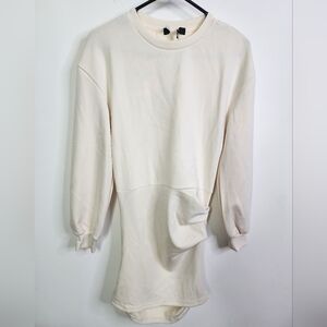 Bellamy Ivory Jersey Knit Long Sleeve Mini Dress, XS